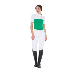 Polo ajusté en tissu technique et mesh manches courtes femme Equestro Vert outremer Polo ajusté en tissu technique et mesh manches courtes femme Equestro Vert outremer