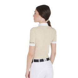 Polo ajusté en coton plissé manches courtes femme Equestro Beige