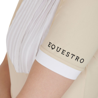 Polo ajusté en coton plissé manches courtes femme Equestro Polo ajusté en coton plissé manches courtes femme Equestro