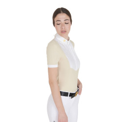 Polo ajusté en coton plissé manches courtes femme Equestro Beige Polo ajusté en coton plissé manches courtes femme Equestro Beige