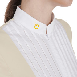 Polo ajusté en coton plissé manches courtes femme Equestro Beige Polo ajusté en coton plissé manches courtes femme Equestro Beige