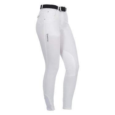 Pantalon femme Race en coton stretch Equestro Blanc