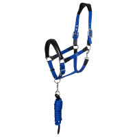 Ergonomische halster met lederen inzetstukken Lani Equestro Zwart / koningsblauw Ergonomische halster met lederen inzetstukken Lani Equestro Zwart / koningsblauw