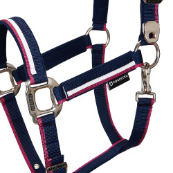 Nylon halster White Trim Equestro Marine / fuchsia Blauw