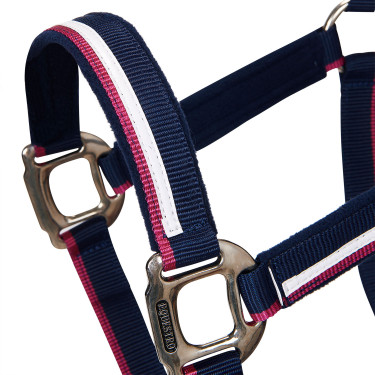 Nylon halster White Trim Equestro Marine / fuchsia Blauw