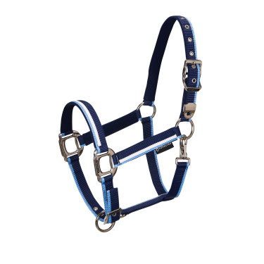 Licol en nylon White Trim Equestro Marine / bleu clair Licol en nylon White Trim Equestro Marine / bleu clair