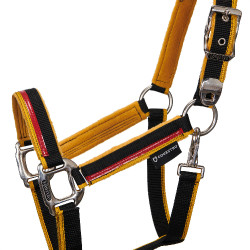 Licol en nylon avec longe Red Trim Equestro Noir / rouge / jaune Licol en nylon avec longe Red Trim Equestro Noir / rouge / jaune