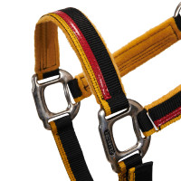 Nylon halster met lijn Red Trim Equestro Zwart / rood / geel Nylon halster met lijn Red Trim Equestro Zwart / rood / geel