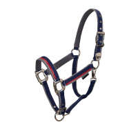 Licol en nylon avec longe Red Trim Equestro Marine / rouge / gris Bleu marine