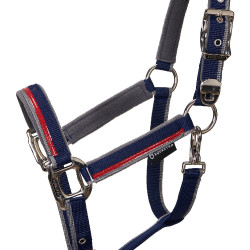 Licol en nylon avec longe Red Trim Equestro Marine / rouge / gris Bleu marine