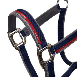 Licol en nylon avec longe Red Trim Equestro Marine / rouge / gris Bleu marine
