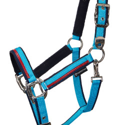 Nylon halster met lijn Red Trim Equestro Turkoois / rood / marineblauw