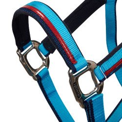 Licol en nylon avec longe Red Trim Equestro Turquoise / rouge / marine Bleu