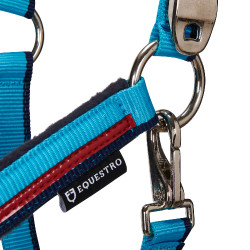Nylon halster met lijn Red Trim Equestro Turkoois / rood / marineblauw