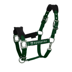 Nylon halster met touw en fleecevoering Equestro Groen
