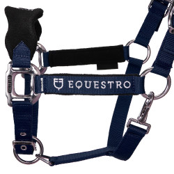 Licol en nylon avec longe et doublure en polaire Equestro Marine Bleu marine