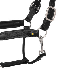 Licol en cuir avec inserts en nylon tressé Equestro Noir / gris Licol en cuir avec inserts en nylon tressé Equestro Noir / gris