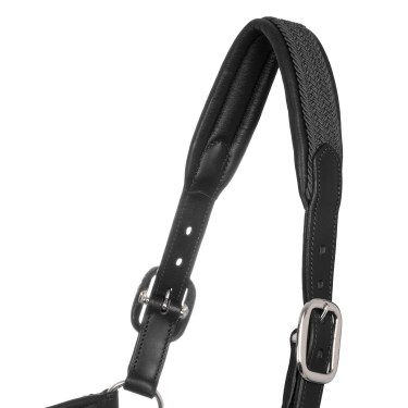 Leren halster met gevlochten nylon inzetstukken Equestro Zwart / grijs