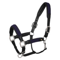 Leren halster met gevlochten nylon inzetstukken Equestro Zwart / marine Marineblauw
