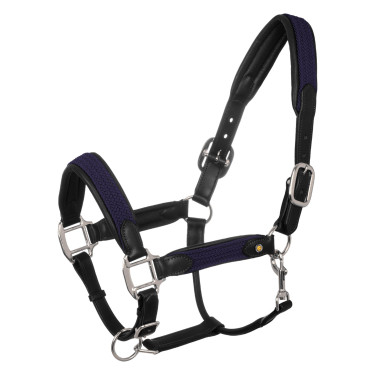 Leren halster met gevlochten nylon inzetstukken Equestro Zwart / marine Marineblauw