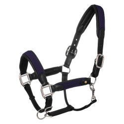 Licol en cuir avec inserts en nylon tressé Equestro Noir / marine