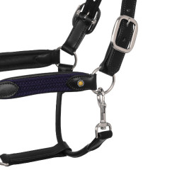 Leren halster met gevlochten nylon inzetstukken Equestro Zwart / marine Marineblauw