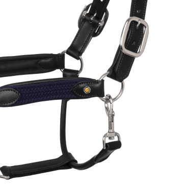 Leren halster met gevlochten nylon inzetstukken Equestro Zwart / marine Marineblauw