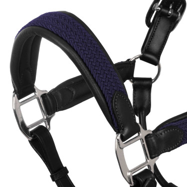 Leren halster met gevlochten nylon inzetstukken Equestro Zwart / marine Marineblauw