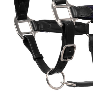 Leren halster met gevlochten nylon inzetstukken Equestro Zwart / marine Marineblauw