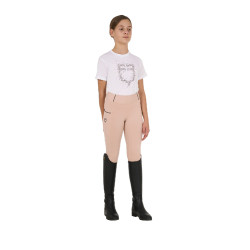 Legging fille cintré avec grip et logo Equestro Rose cameo