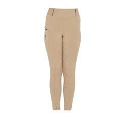 Legging fille cintré avec grip et logo Equestro Encens Beige