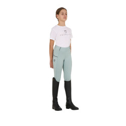 Legging fille cintré avec grip et logo Equestro Brume grise Bleu