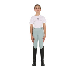 Legging fille cintré avec grip et logo Equestro Brume grise Bleu