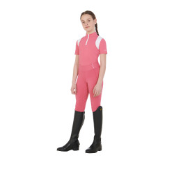 Legging fille cintré avec grip et logo Equestro Fuchsia Rose