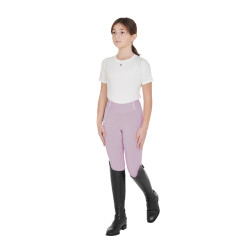 Legging fille cintré avec grip et logo Equestro Lilas Bleu