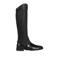 Mini-chaps en cuir unisex avec bande élastique et logos Vespucci Equestro Noir Mini-chaps en cuir unisex avec bande élastique et logos Vespucci Equestro Noir