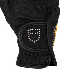 Gants femme en tissu technique doux avec logo en strass Equestro Noir
