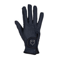 Gants femme en tissu technique doux avec logo en strass Equestro Noir