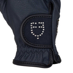Gants femme en tissu technique doux avec logo en strass Equestro Marine Bleu marine