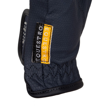 Gants femme en tissu technique doux avec logo en strass Equestro Marine Bleu marine