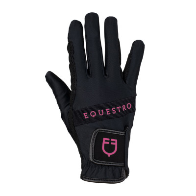 Gants en tissu technique avec logo multicolore Equestro Noir / fuchsia