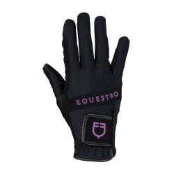 Gants en tissu technique avec logo multicolore Equestro Noir / violet