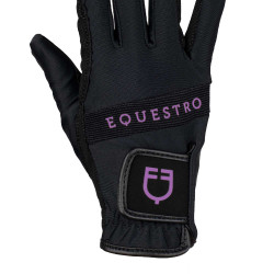 Gants en tissu technique avec logo multicolore Equestro Noir / violet