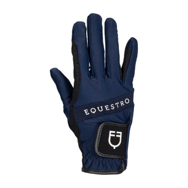 Gants en tissu technique avec logo multicolore Equestro Marine / blanc Bleu