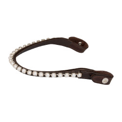 Frontal en cuir de veau avec perles Acavallo Marron foncé / blanc