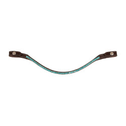 Frontal en cuir de veau avec cristaux ronds Acavallo Marron foncé / aquamarine