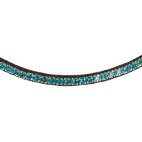 Frontdeel van kalfsleer met ronde kristallen Acavallo Donkerbruin / aquamarijn