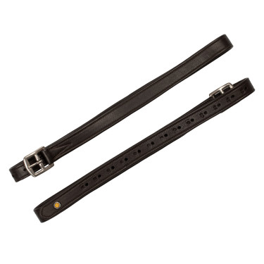 Lederen dubbele stijgbeugelriemen met gebogen gespen Equestro Donkerbruin