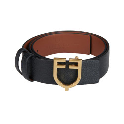 Ceinture en cuir lisse réversible avec boucle logo Equestro Or / noir-marron Ceinture en cuir lisse réversible avec boucle logo Equestro Or / noir-marron
