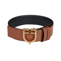 Ceinture en cuir lisse réversible avec boucle logo Equestro Or / noir-marron Ceinture en cuir lisse réversible avec boucle logo Equestro Or / noir-marron